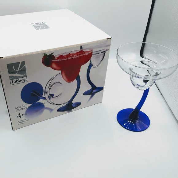 NIB LIBBEY COBALT SWERVE MARGARITA STEMWARE